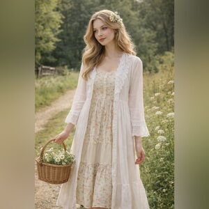 Victorian Style White Cotton Dressing Gown or Cottagecore Layering